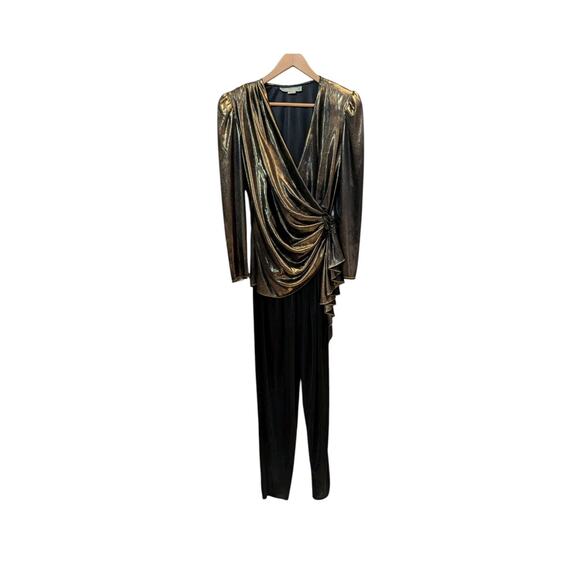 Filigree Vintage 80s Gold Black Long Sleeve Jumpsuit Size 8 - Picture 1 of 13